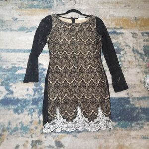 Anthro Nude Black Lace Cocktail Dress L